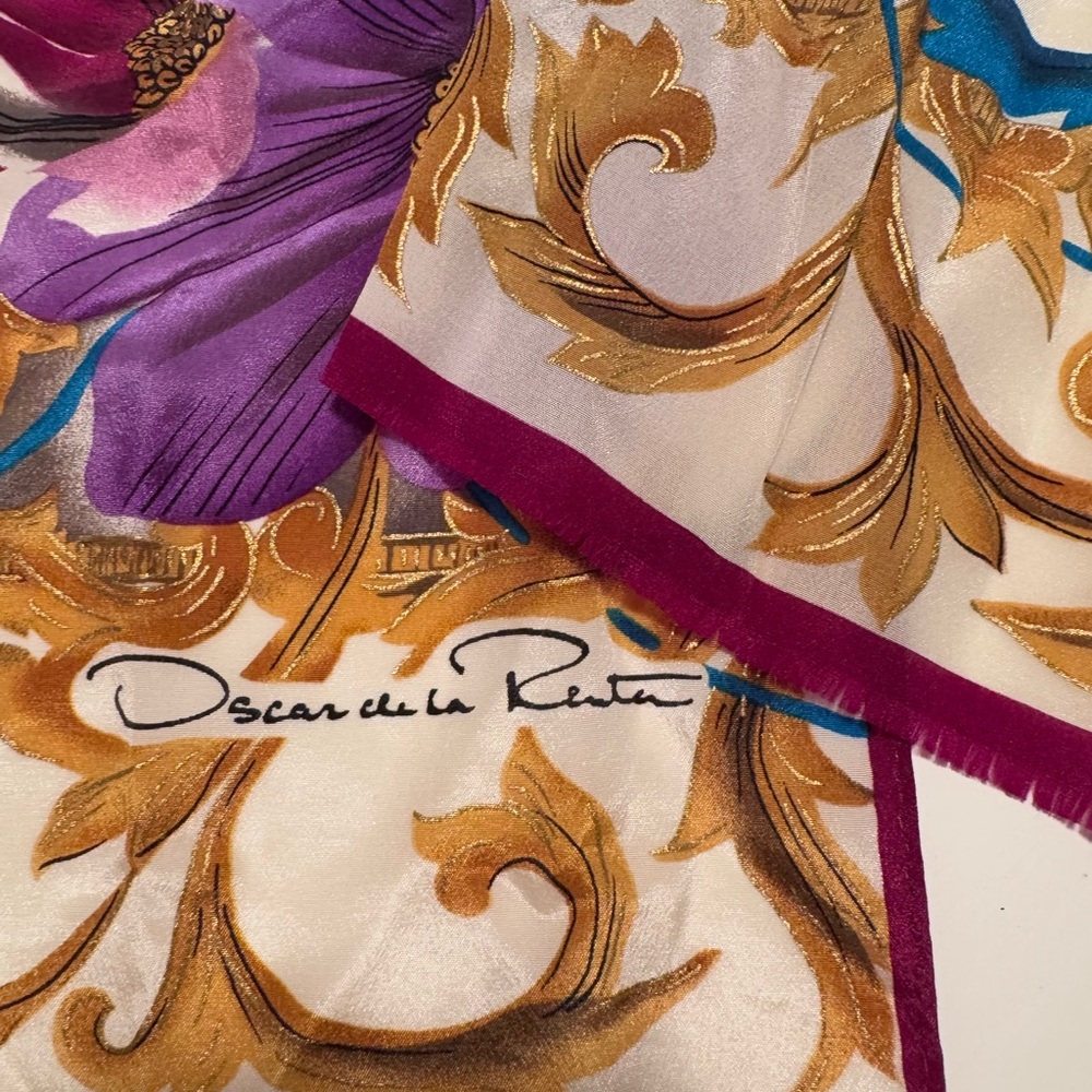 Oscar de la Renta vintage Purple and Blue Floral Scarf - Picture 3 of 5